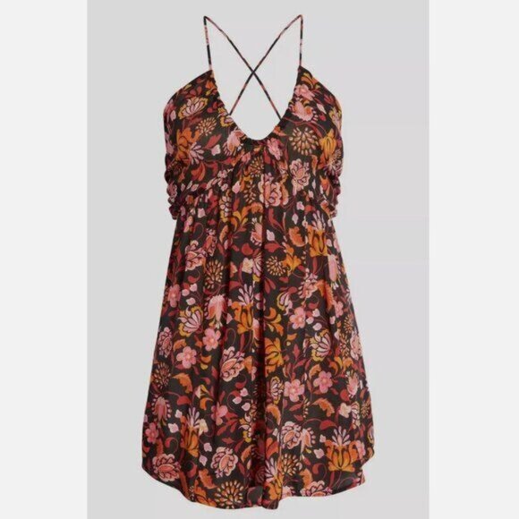 OFFERS OPEN! Size Small Free People Floral Mini Dress - Brown and Pink - Picture 1 of 12